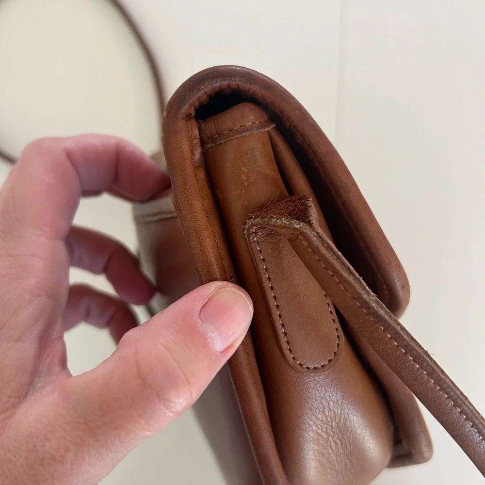 Coach Vintage Megan Tan Leather Flap Front‎ Geometric Crossbody Bag